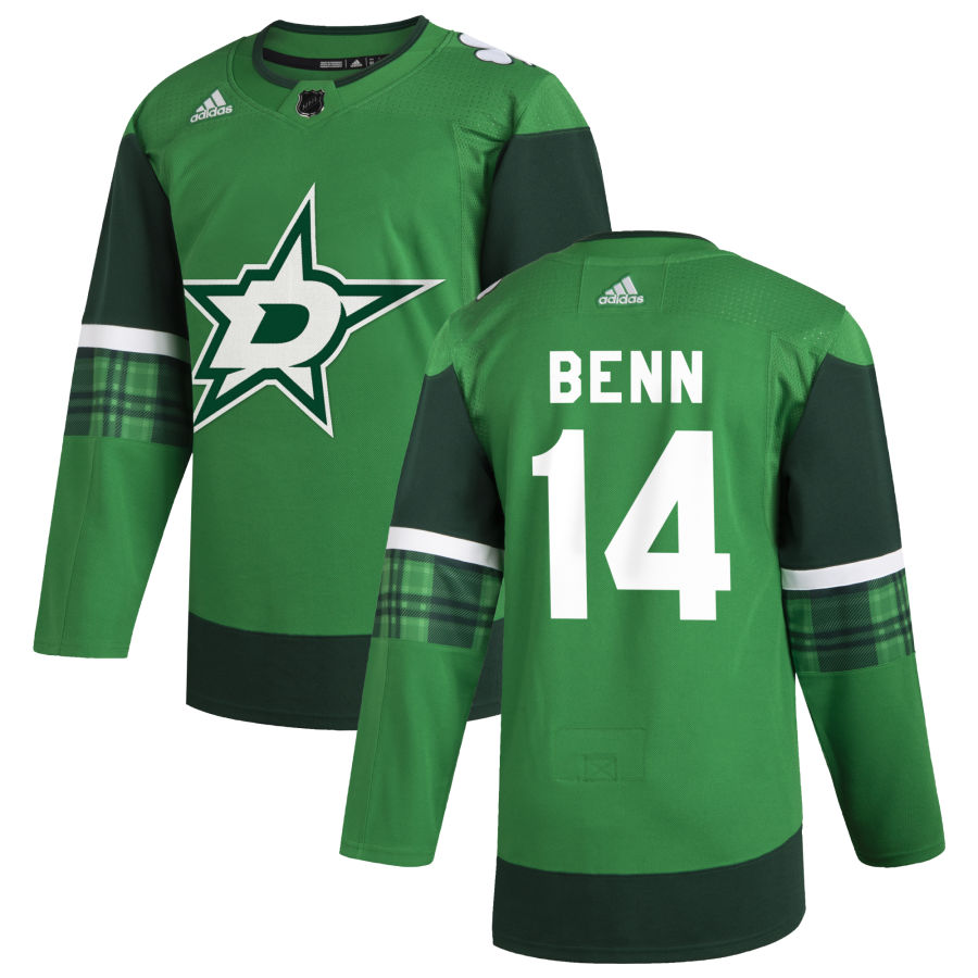 Dallas Stars #14 Jamie Benn Men Adidas 2020 St. Patrick Day Stitched NHL Jersey Green->dallas stars->NHL Jersey